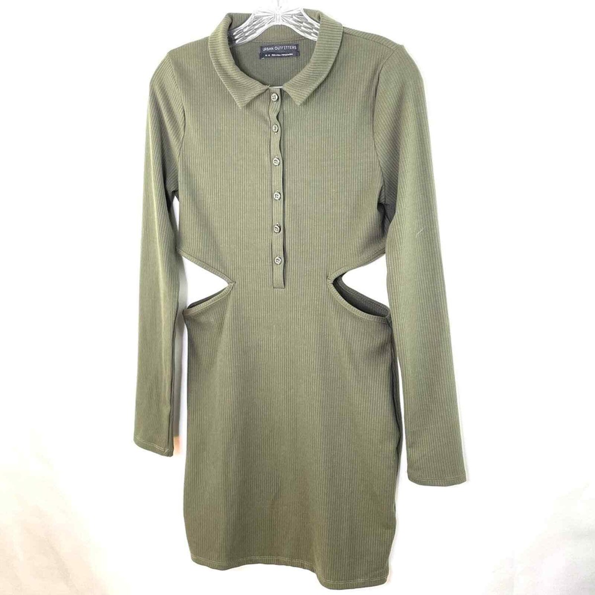 UO Gwen Olive Green Collared Long Sleeve Cutout Mini Dress Women's Size  Medium | eBay