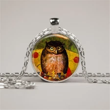 OWL EYES TREE ANIMAL pendant Sterling Silver 925 P/L 20" necklace female men ART
