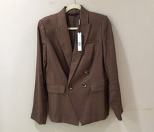 ELIE TAHARI BLAZER JACKET DOUBLE BREASTED LINEN BLEND Brown Women 6 New