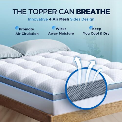 Memory Foam Mattress Topper Plush Pillowtop Pad Breathable Hybrid Cover New - Picture 4 of 6