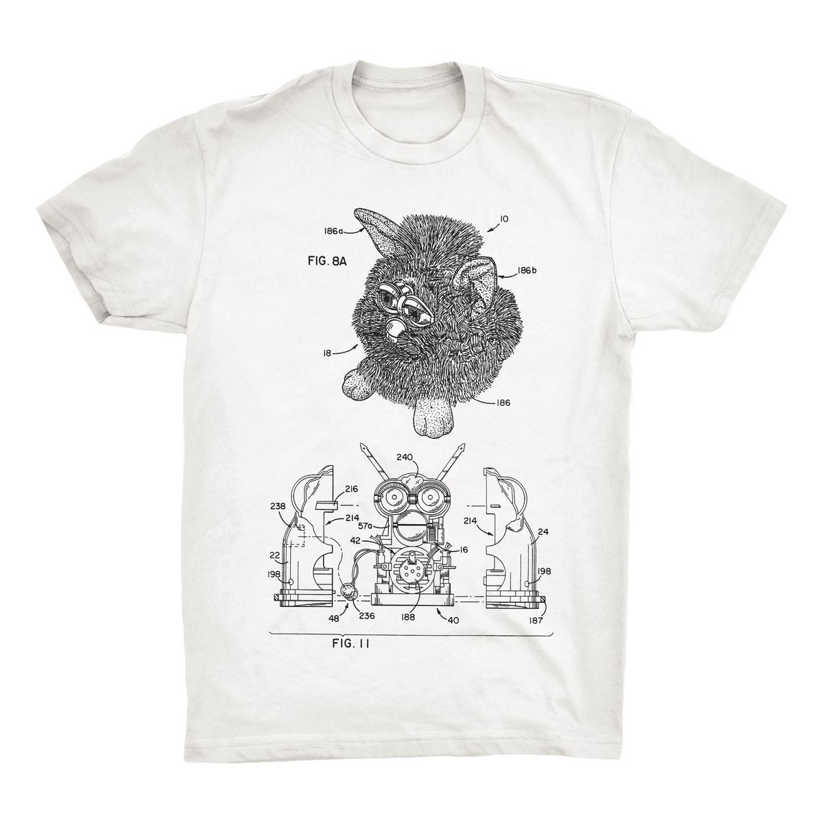 Furby Patent T-Shirt.100% Cotton Furby tshirt Comfy on Black White