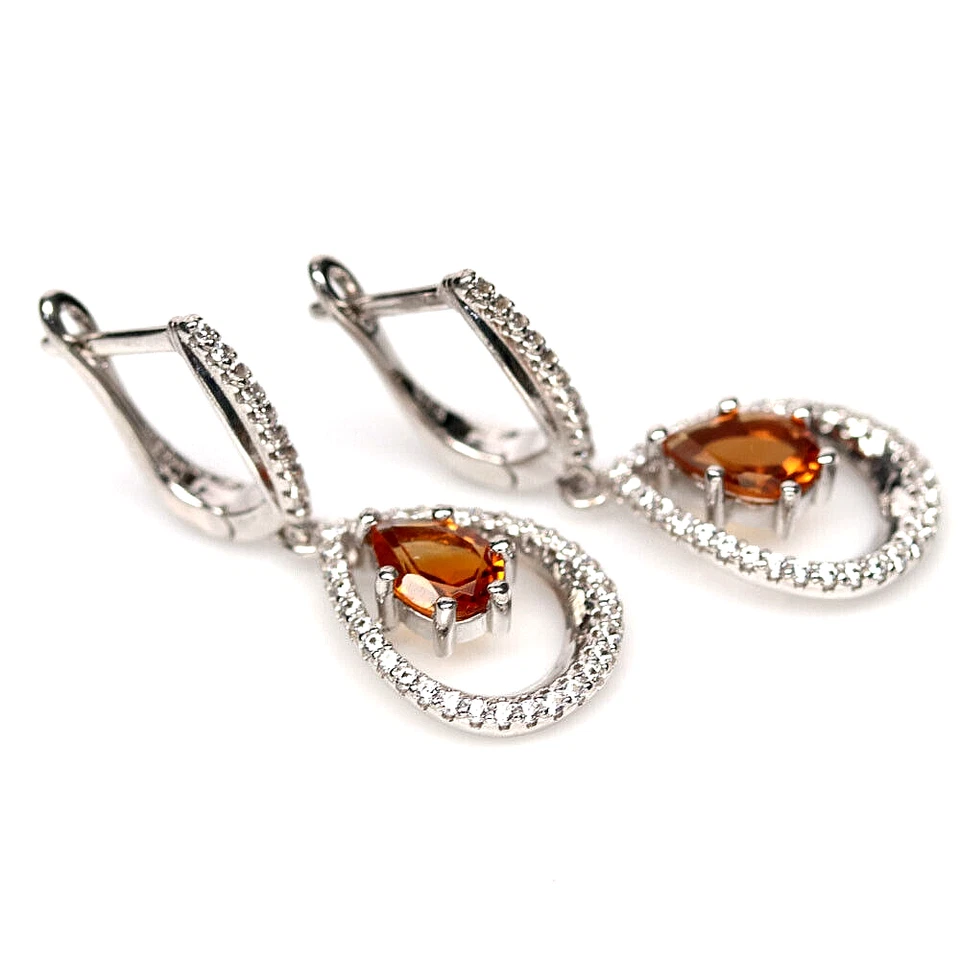 PENDIENTE CITRINO AMARILLO DORADO NATURAL AAA CON CIRCONITA CÚBICA BLANCA PLATA ESTERLINA 925 14K WGP Foto 2 de 3