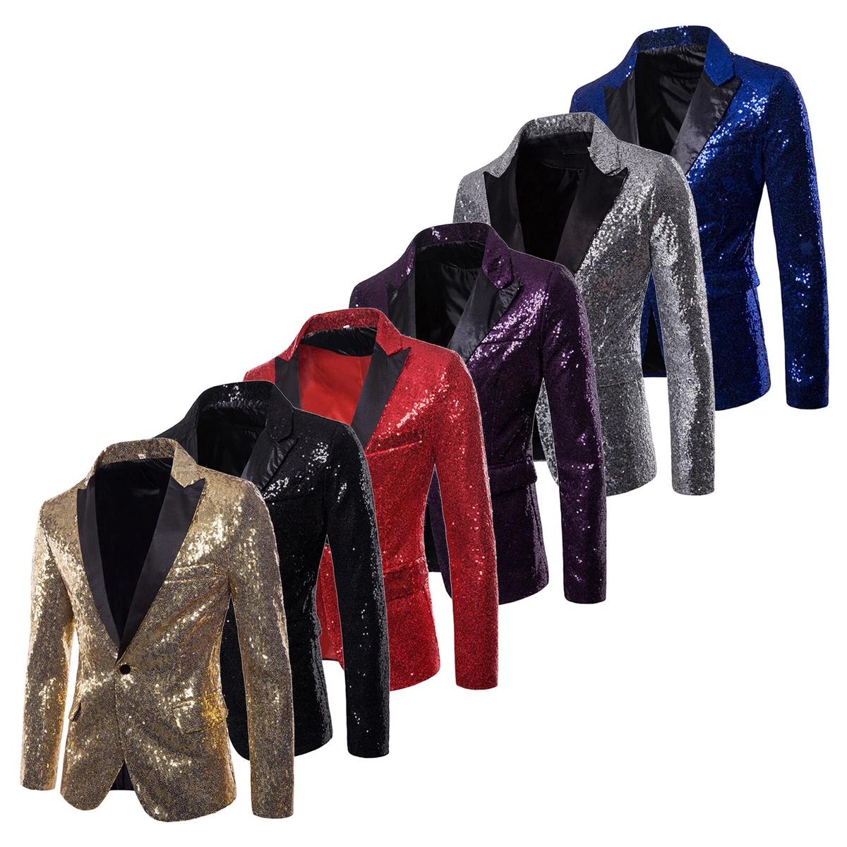 Men Sparkle Sequin Blazer One Button Suit Jacket Tuxedo for Wedding Banquet AU