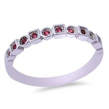 Bezel Round Square Ruby Band .925 Sterling Silver Ring