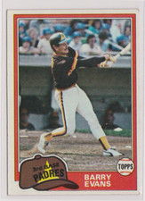 Barry Evans San Diego Padres Third Base 1981 Topps Card # 72 Near mint