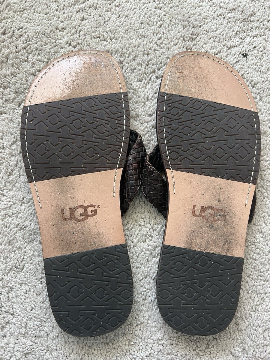 UGG Mens Size 15 Leather Woven Braided Thong Sandals Slip On  display picture 3