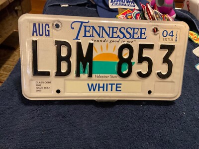 Tennessee License Plate Sunrise Design LBM 853 White County 2004