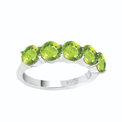 2Ct Round Cut Natural Green Peridot 14k Gold Plated 925 Five Stone Wedding Band