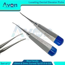 1.5mm + 2mm Dental Tooth Molar Extraction Elevators, Straight Tipped, Blue (2PK)
