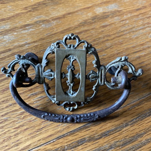 2 Antique Solid Brass Victorian Furniture Hardware Pulls Cabinet Handle Vintage - Picture 8 of 11