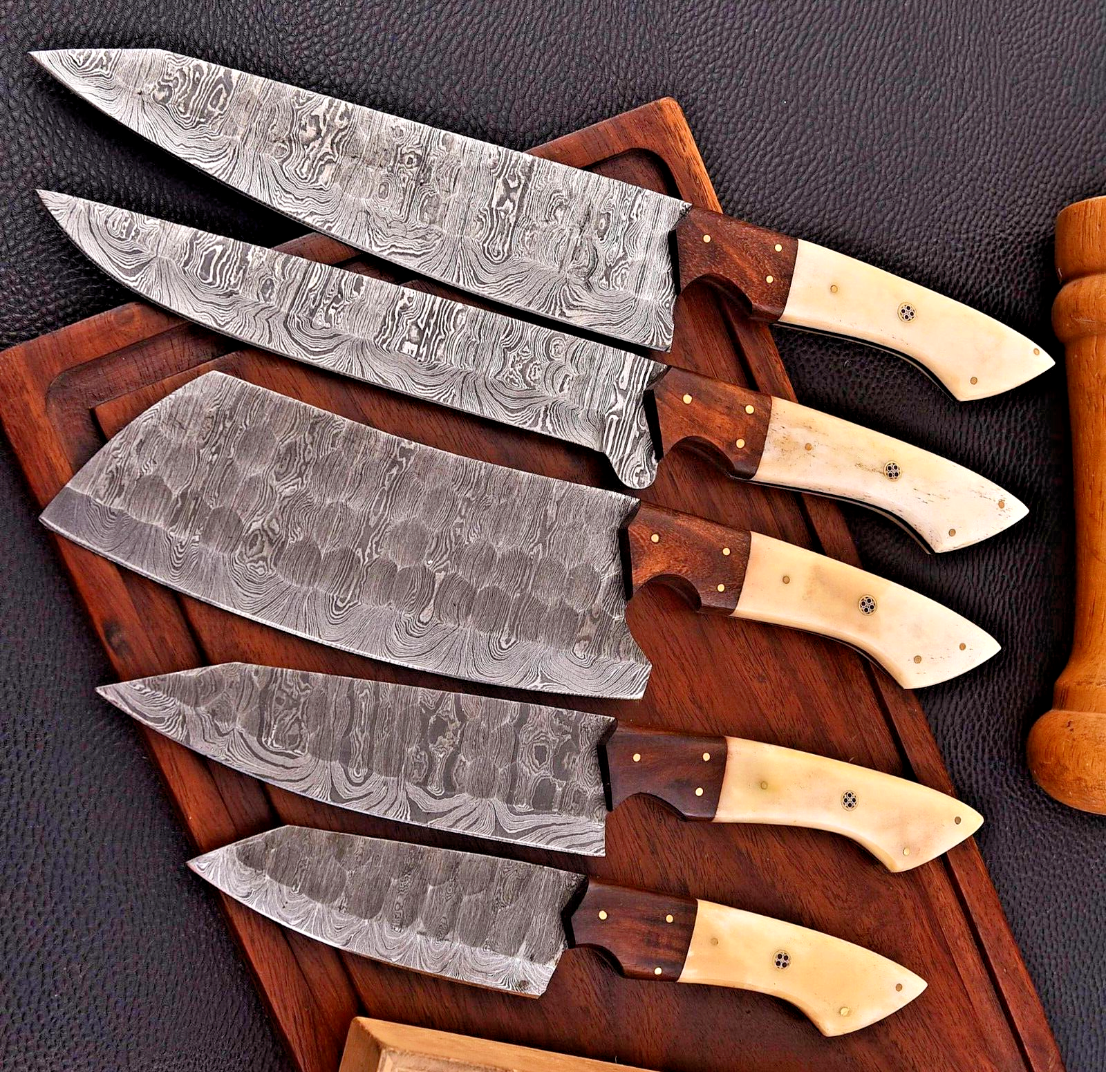 Custom Handmade Forged Damascus Steel Chef Knife Set for Kitchen Use 2802