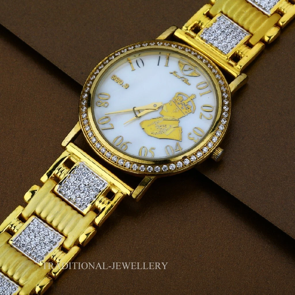 Brand New Designer Exclusive 22K 916 Gold Mens Man wrist Watch CZ