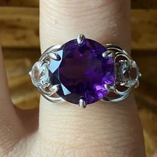 Natural African Amethyst Sterling Silver Cocktail Ring Size 8