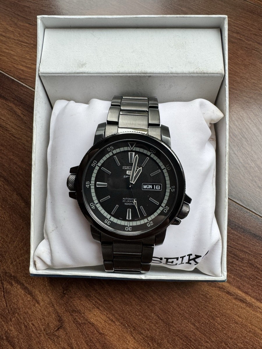 Seiko Sports SNZJ67 Black PVD Automatic Watch 7S36-04X0 Day Date