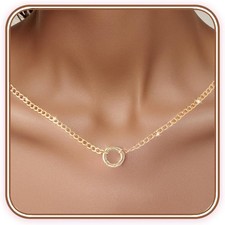 Gold Necklace for Women, 14K Gold Plated Toggle Clasp Paperclip Circle Chain Hea