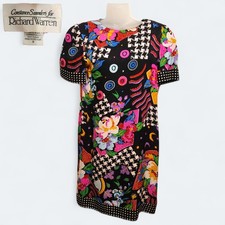 Constance Saunders for Richard Warren Vtg 100% Silk Pop Art Geometric Dress Sz 8
