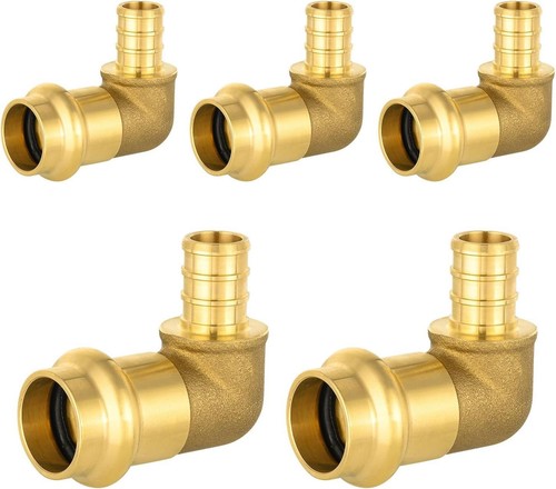 1/2" Copper Press X 1/2" PEX Crimp 90 Degree Elbow Brass Copper Press Fitting