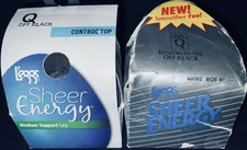 2 Pair L’eggs Sheer Energy Pantyhose Off Black Control Top & Med Support Size Q