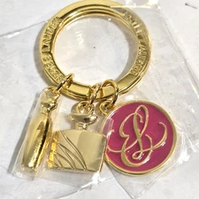 NEW Estee Lauder Charms Perfume Key Ring Holder Chain Vintage Gold Tone 2"