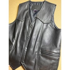 Branded Garments Inc Mens Black Leather Motorcycle Vest Made in USA Size 46 2695