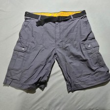 WearFirst Free-Band Mens Cargo Shorts Size 42 Gray Ripstop Stretch Belted Casual