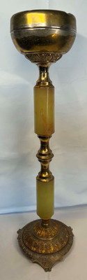Vintage Messing, Metall & Onyx Marmor Stein Bodenstehender Zigarettenaschenbecher