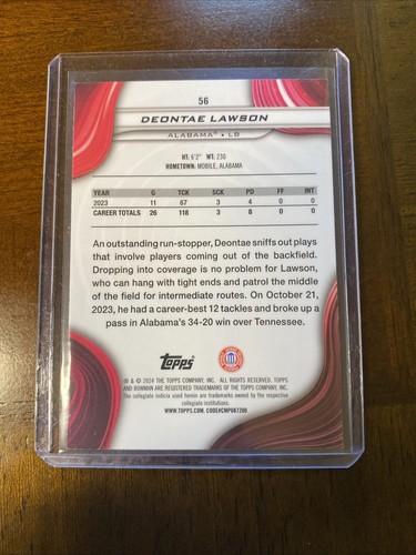 Deontae Lawson Gold Refractor /50 2024 Bowman U Chrome #56 Alabama - Picture 2 of 2