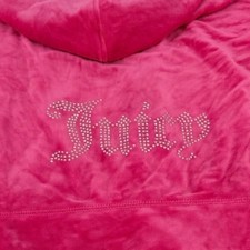 Juicy Couture Hot Pink Velour Zip Up Baby Fit Hoodie Large Y2K STYLE