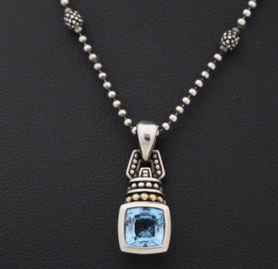 Lagos Sterlingsilber & 18K Gelbgold Blautopas Anhänger mit 18'' Halskette