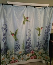 Shower Curtain with Flowers, Hummingbirds and Valances Set