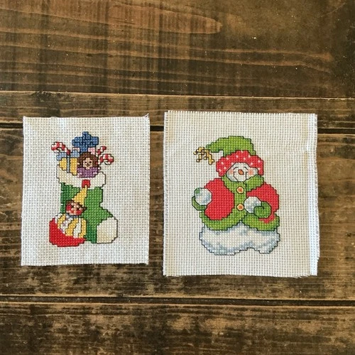 Completed Counted Cross Stitch Pieces Christmas Stocking With Toys Snowman