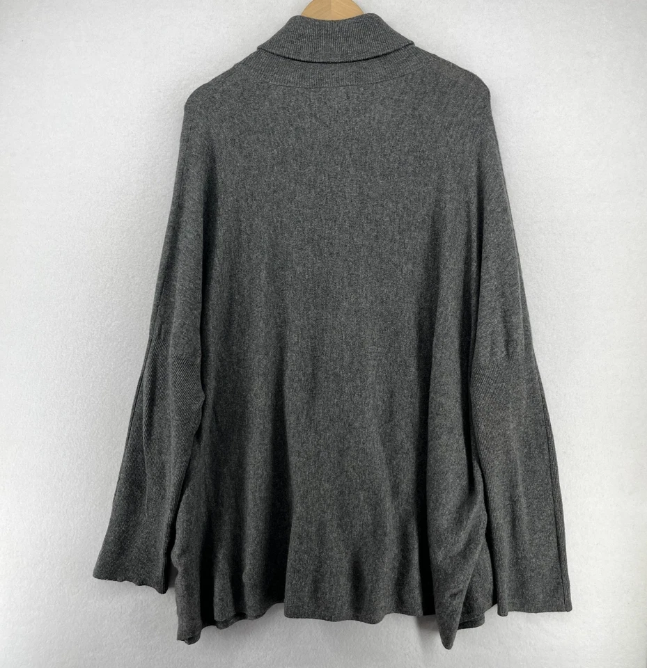 Suéter GARNET HILL poncho XL lã cashmere tamanho grande gola alta pulôver cinza - Imagem 4 de 4