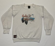 Vintage 1990 Harley Davidson 3D Emblem Sweatshirt Size Small White Feathers