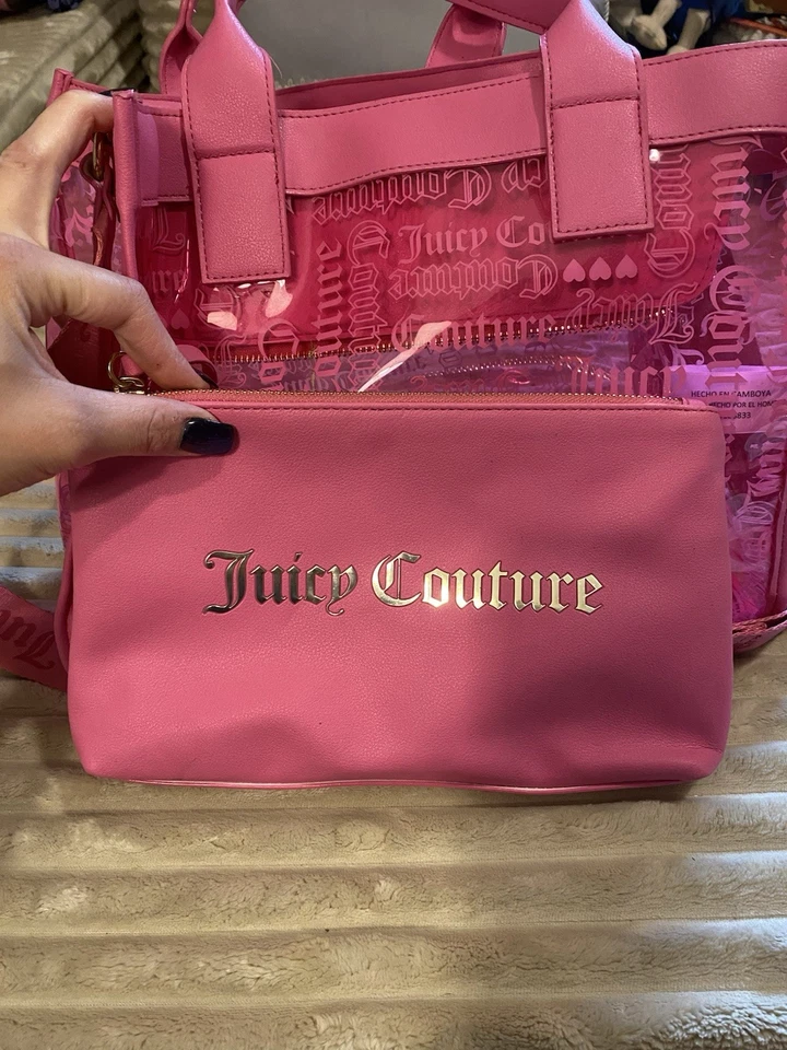 Bolso de Hombro Juicy Couture Rosa Transparente con Correa Ajustable y Bolsa Foto 4 de 4