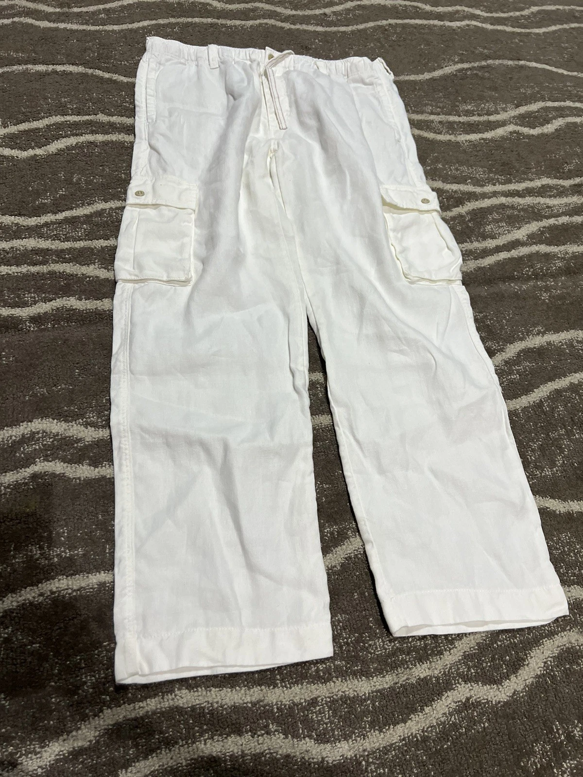 Tommy Bahama Linen Pants Mens Large White Cargo Drawstring Relaxed Fit