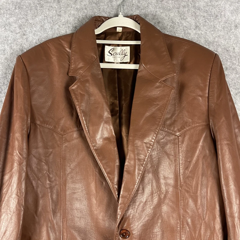Blazer de cuero vintage Scully abrigo deportivo chaqueta para hombre 46L marrón vaquero occidental Foto 2 de 4