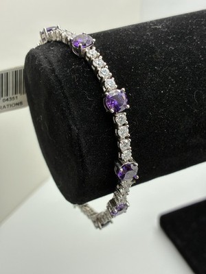 Amythyst Rhinestone Silver Tone Tennis Bracelet New With Tag 