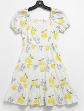 AQUA Girls Lemon & Floral Print Tiered Dress White Size M (8/10) Bloomingdales
