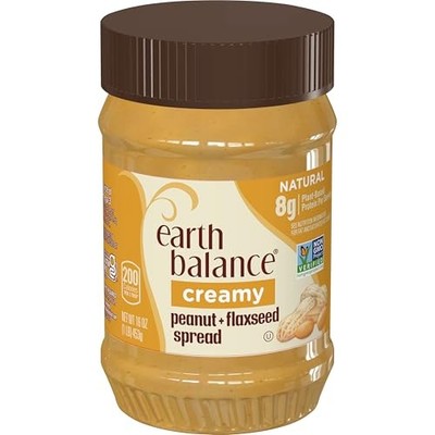 Earth Balance Peanut Butter and Flaxseed Spread, 16 Ounce (Pack of 1) Creamy