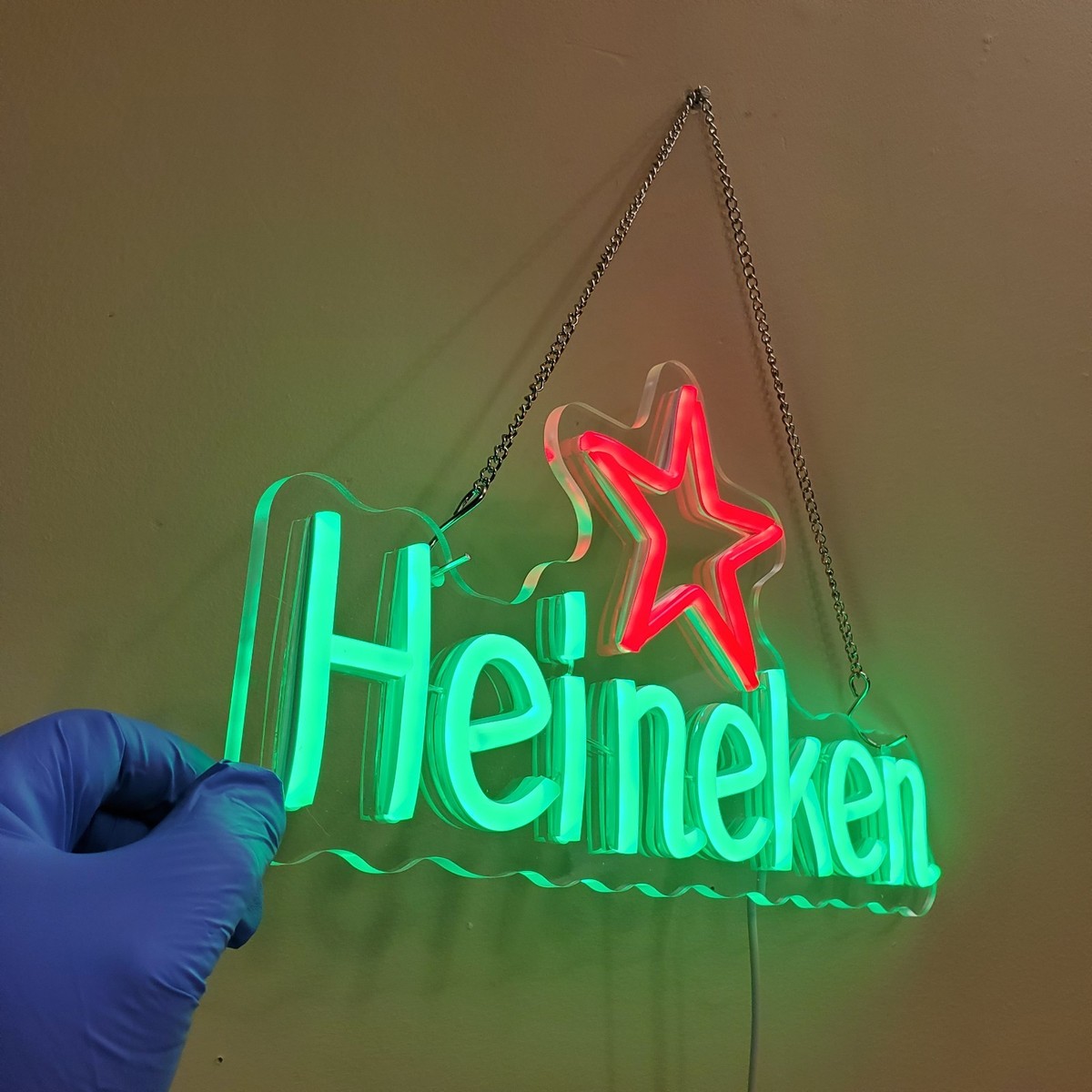 Heineken neon LED wall sign 15x8 inches 🍺 light up bar beer sign