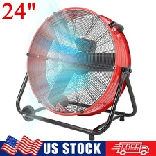 24" Industrial Drum Fan 3 Speed Rolling Floor Fan Air Circulator 4800-8800 CFM