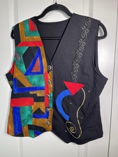 Vintage Eva 90s Streetwear Geometric Button Vest Size 14 Multicolor Made in USA