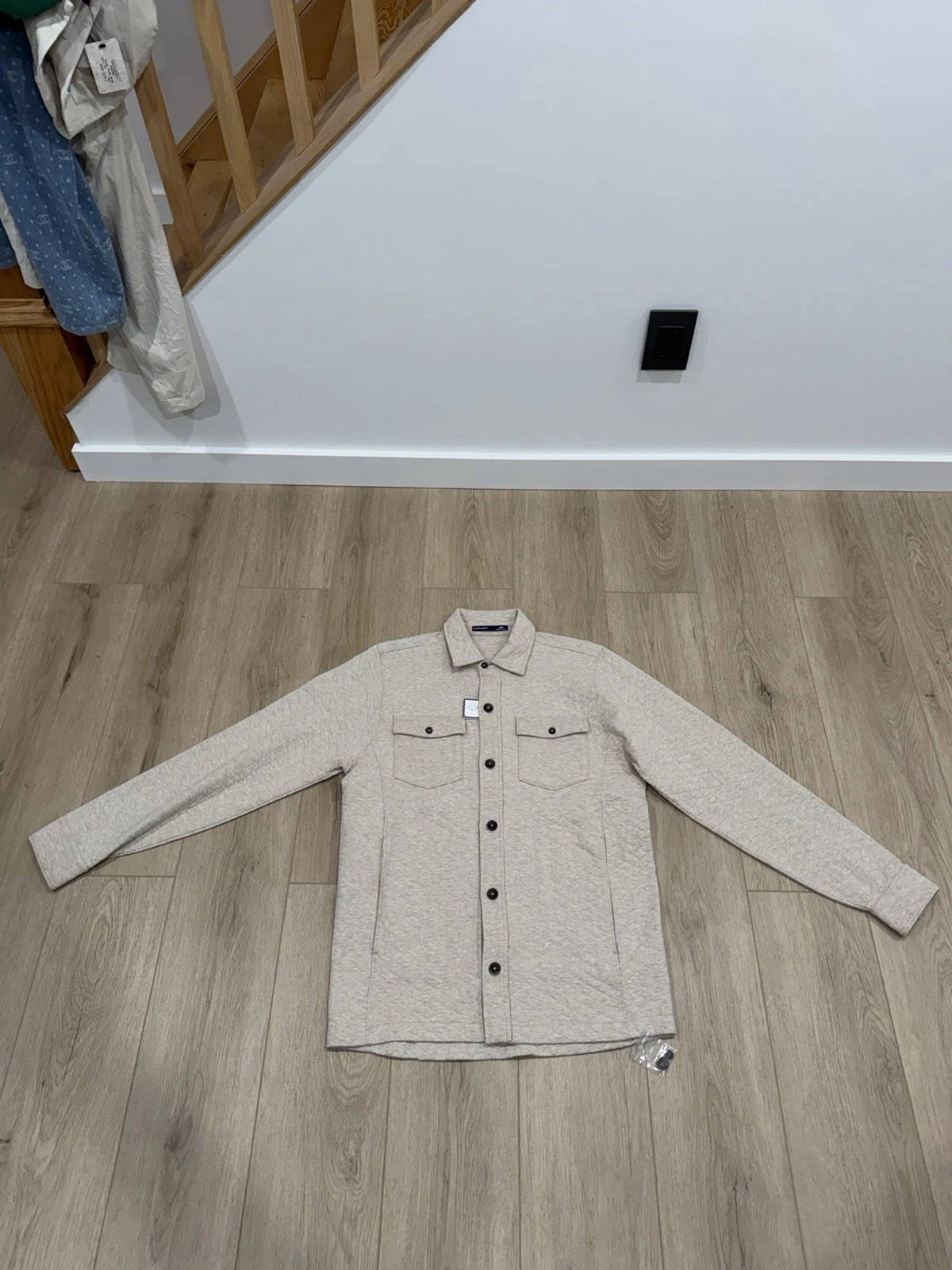 NWT B DRADDY Bradshaw Shirt Jacket Mens Medium Oatmeal Quilted Pockets Shacket - product detail image 1