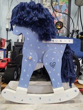 Handcrafted 13" Wooden Rocking Horse w/ Yarn Mane Children  s Room Decor Vintage