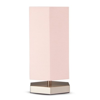 Litecraft Glow Hexagon Tischlampe Nachttisch LED mit rosa Schirm - Satin Chrom    