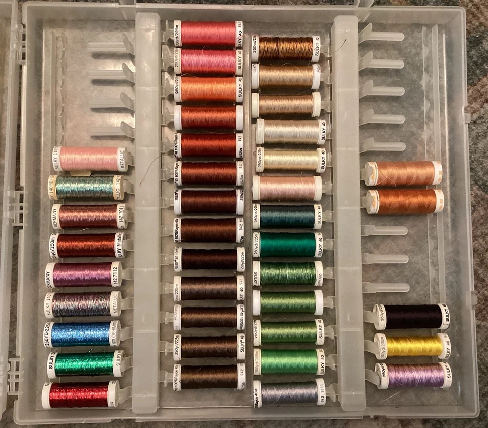 Lot of 89 Machine Embroidery Thread Spools w/Storage Case 9 Metallic Thread - Image 3 of 4
