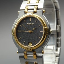 Vintage c.1990 Gucci 9000M Black Textured Dial Two Tone Quartz 32mm Men New Batt