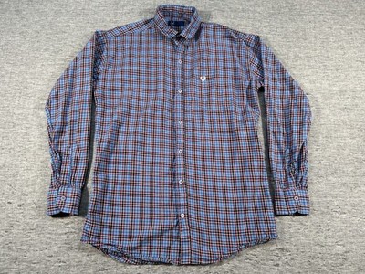 Fred Perry Flannel Shirt Mens Extra Large Blue Plaid Long Sleeve Button-Up