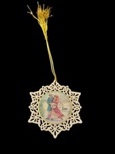 Victorian Christmas Ornament Porcelain Lace Style Gold Tassel Holiday Decor