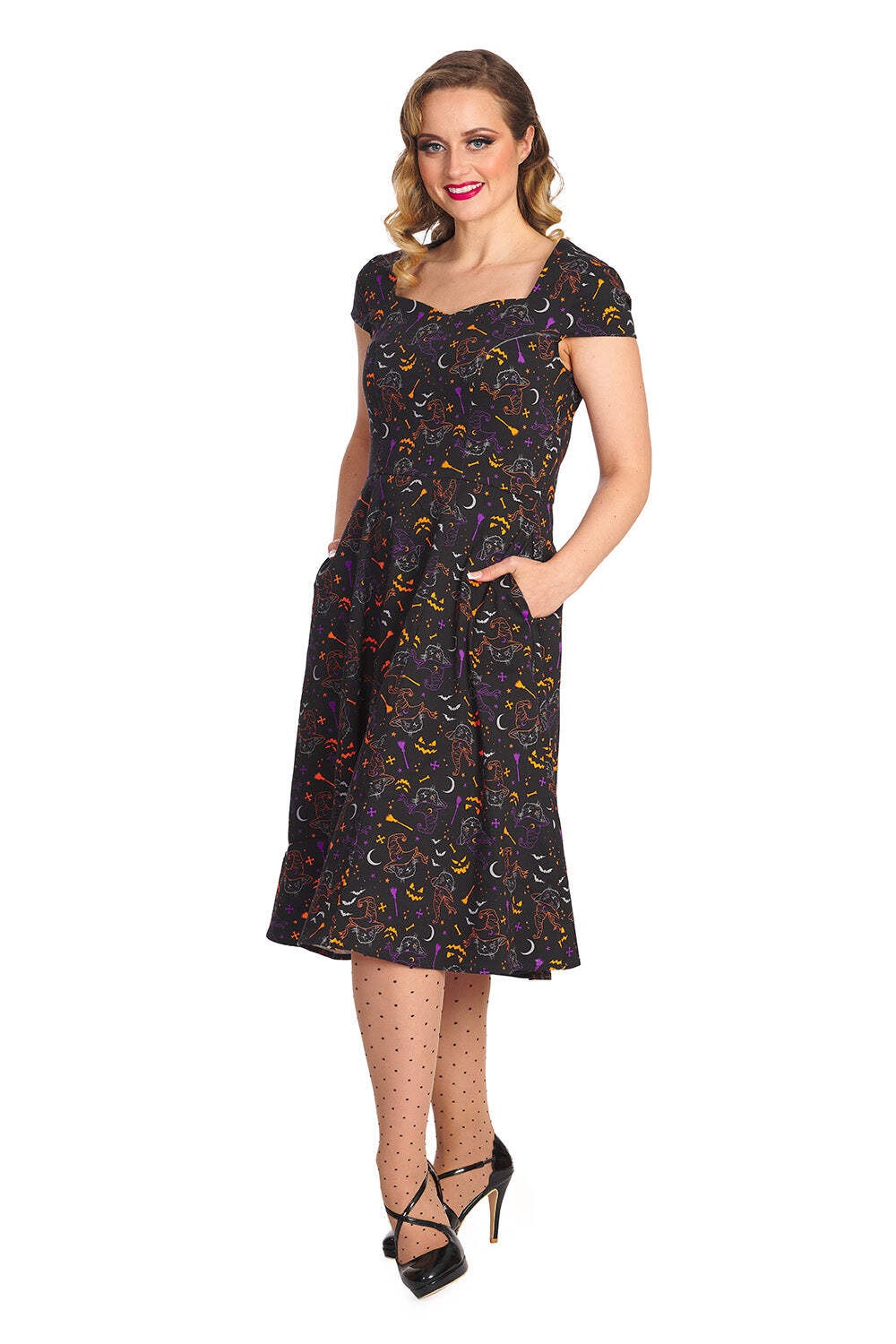 Banned Apparel - All Hallows Cat Spooky Fit & Flare Dress